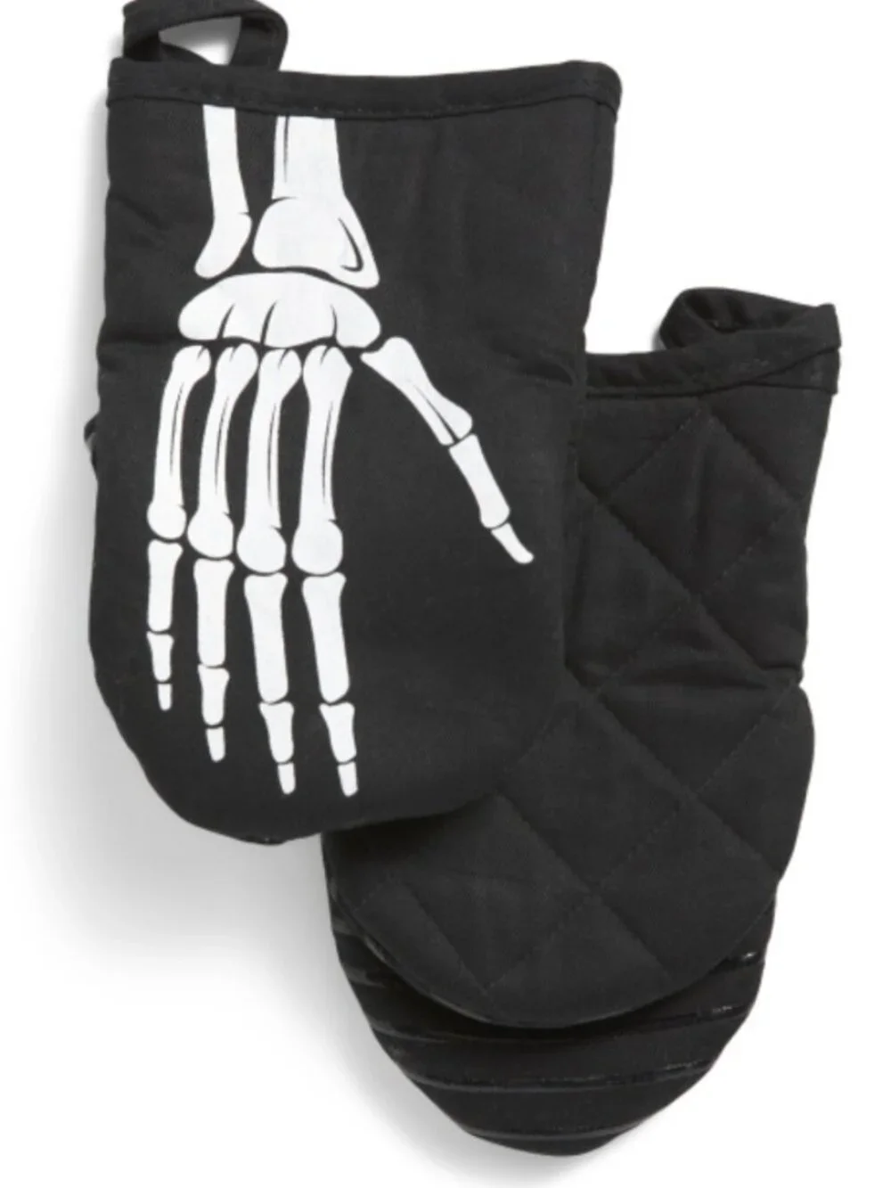 NWT EASTWICK Black Mini Oven Mitts with White Skeleton Print